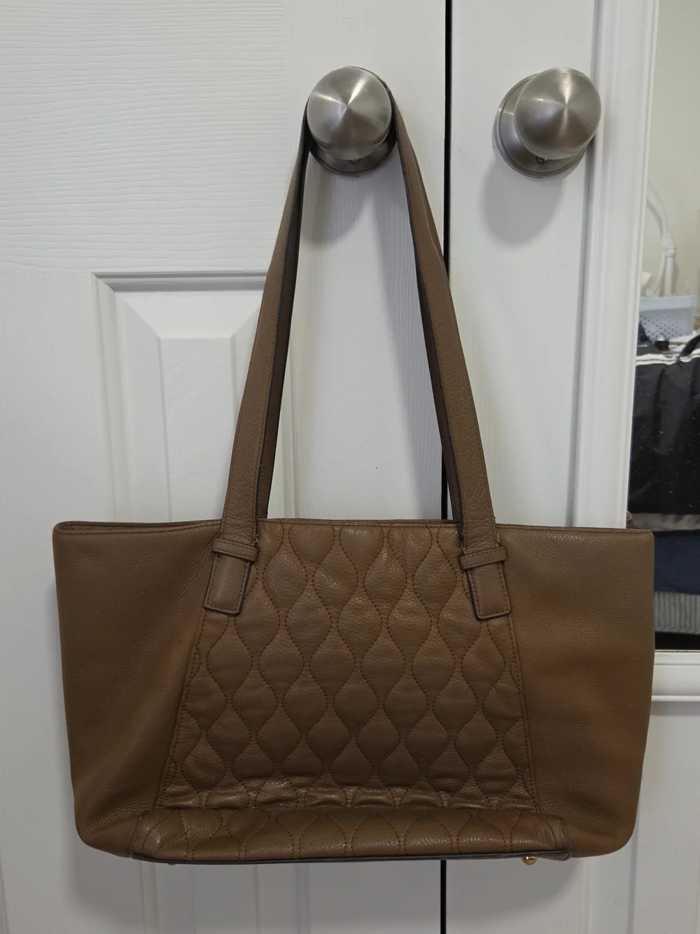 Vera Bradley Quilted Brown Leather Laptop Tote Bag